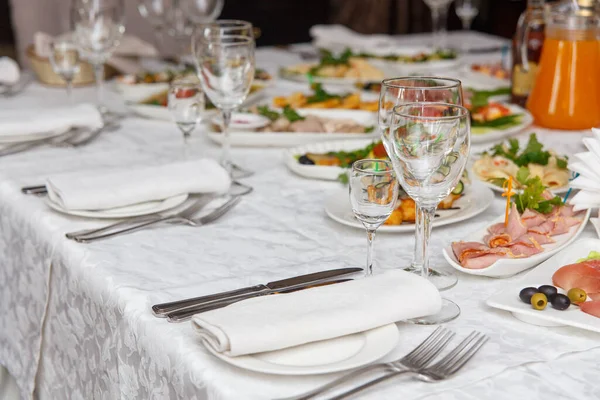 Tavola Apparecchiata Matrimonio Altra Cena Evento Catering Concetto Servire Festeggiamenti — Foto Stock