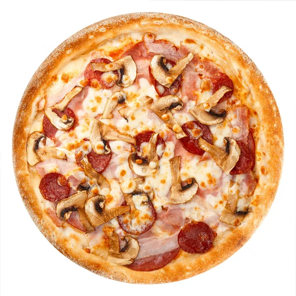 Lezzetli Klasik Talyan Pizzası Mozzarella Pastırma Jambon Sucuk Beyaz Arka Telifsiz Stok Fotoğraflar