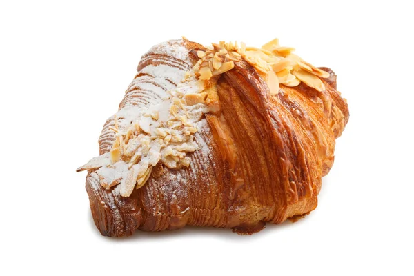 Frisch Gebackenes Croissant Isoliert Auf Weißem Hintergrund Seitenansicht — Stockfoto