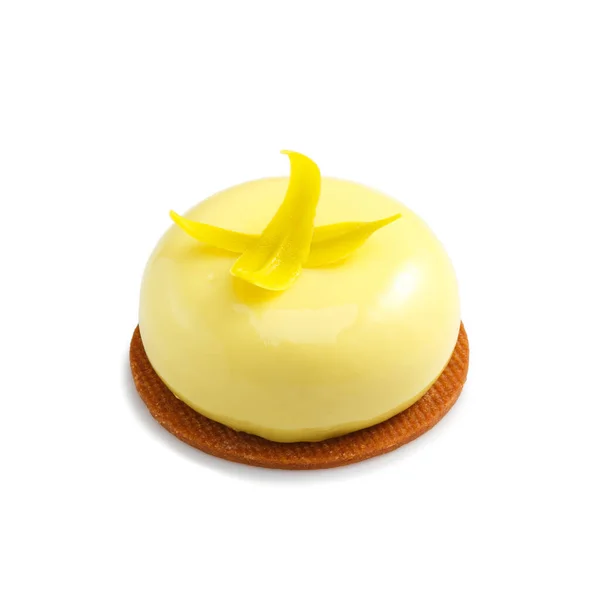 Mini Torta Limão Vitrificada Com Creme Isolado Fundo Branco Close — Fotografia de Stock