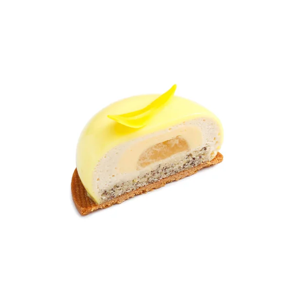 Hälften Glaserad Citron Mini Tårta Med Grädde Isolerad Vit Bakgrund — Stockfoto