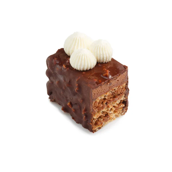 Μισή Γλασαρισμένη Σοκολατένια Μίνι Τάρτα Κρέμα Που Απομονώνεται Λευκό Φόντο — Φωτογραφία Αρχείου