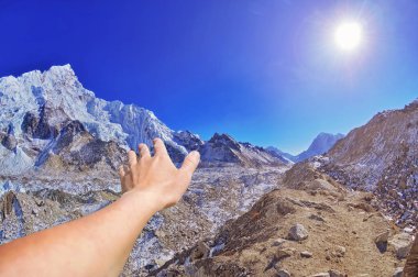  El closeup görünümü güzel panoramik dağ görünümünde herhangi bir zamanda bölgenin, Sagarmatha Milli Parkı, Khumbu Vadisi, Solukhumbu, Himalaya Dağları, Nepal  