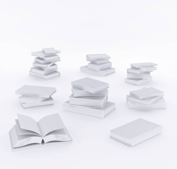Realistic Collection Set Open Closed Books Blank White Cover Isolated Stock Picture