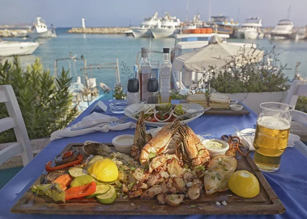 Sağlıklı Yaz Kahvaltısı Kıbrıs Ayia Napa Geleneksel Lezzetli Akdeniz Yemekleri Stok Resim