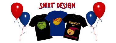 Kırmızı ve mavi balonlu gömlek tasarım için banner. 3D render