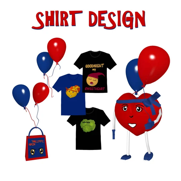 Baner Dla Projekt Koszulki Znaków Sercu Kształt Czerwone Niebieskie Balony — Zdjęcie stockowe