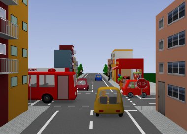 Dur işareti ile geçiş. 3D render