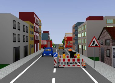 Cityscape şantiye ile. 3D render