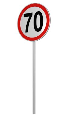 Alman trafik işaretleri: hız sınırı 70 km/h, beyaz, 3d render izole