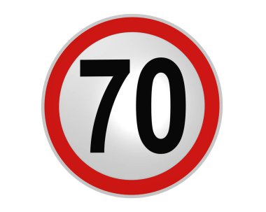Alman trafik işaretleri: hız sınırı 70 km/h, ön görünümü, 2d işleme