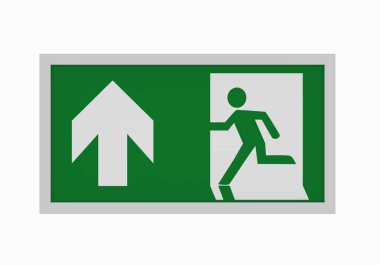 Asr A1.3 göre geçerli çıkış işaretleri: acil yol dümdüz. Önden görünüm, 3d render
