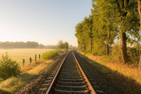 Landelijke Spoorlijn Vroege Morninglocation Duitsland Noordrijn Westfalen — Stockfoto