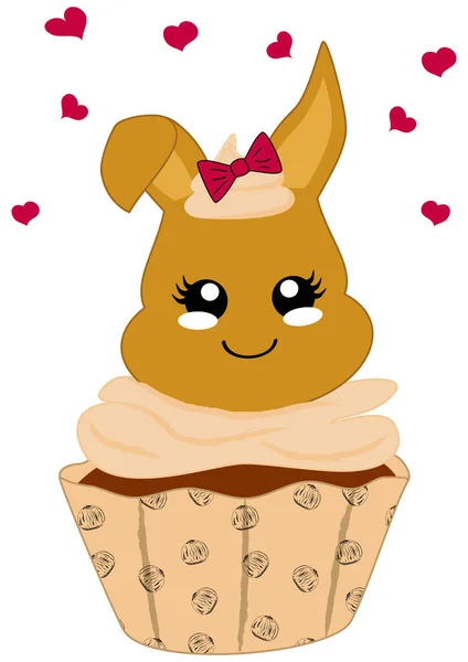 Söt Hasselnöt Cupcake Med Bunny Kawaii Stil Vektor Fil Eps — Stock vektor