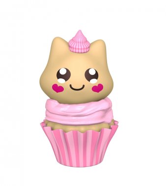 kawaii tarzında kitty ile pembe cupcake.