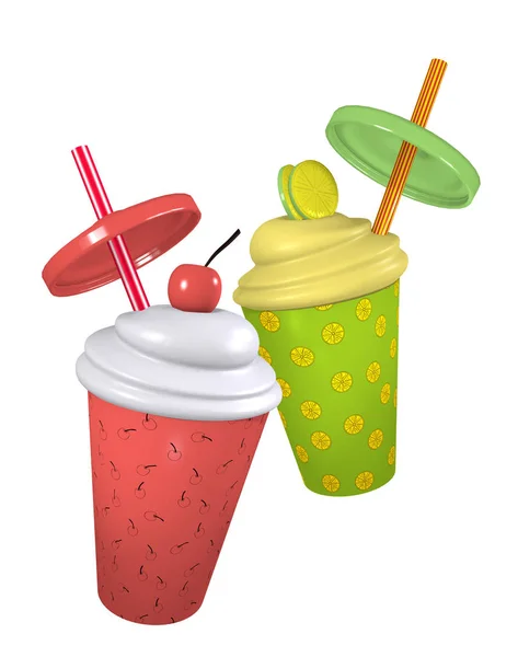 Limon ve vişne milkshakes krem tepesi ve saman ile. 