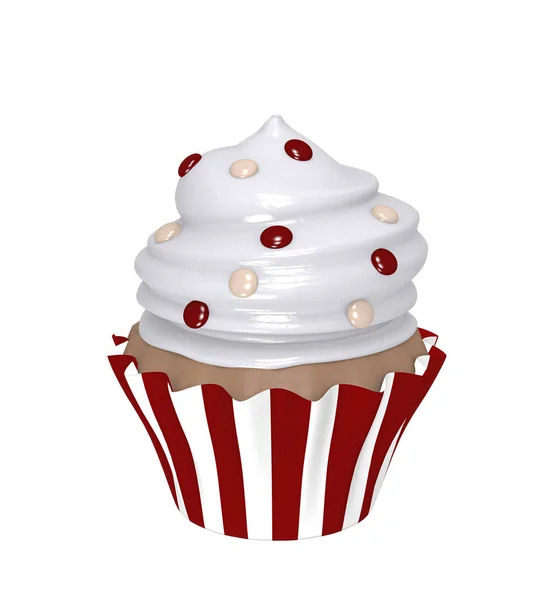Schokoladen-Cupcake im gestreiften Wok mit Sahnekuppel — Stockfoto