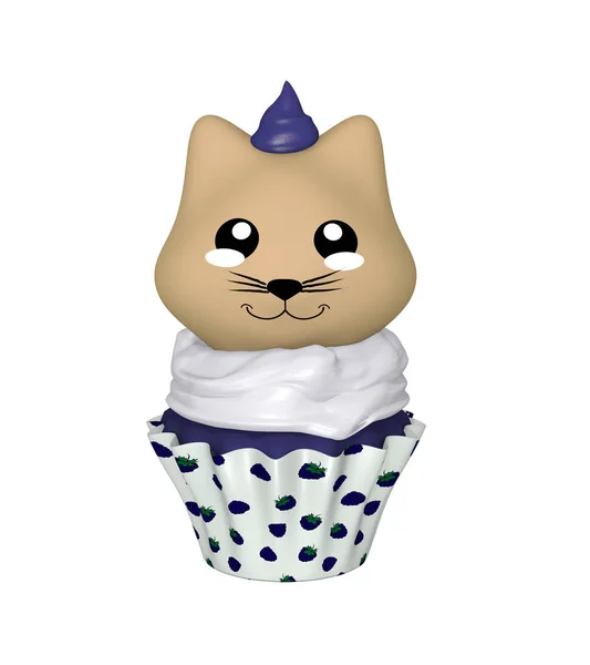 Blueberry cupcake met Kitty in kawaii stijl. — Stockfoto