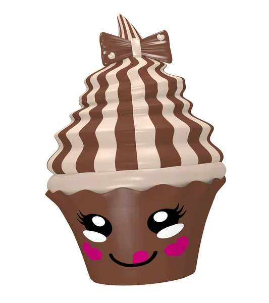 Cute nougat chocolate cupcake with chocolate bow — Stock Photo, Image