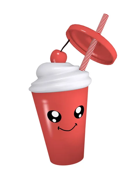 Kawaii körsbär milkshake med leende ansikte. — Stockfoto