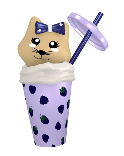 Kawaii blackberry shake com gatinho bonito . — Fotografia de Stock