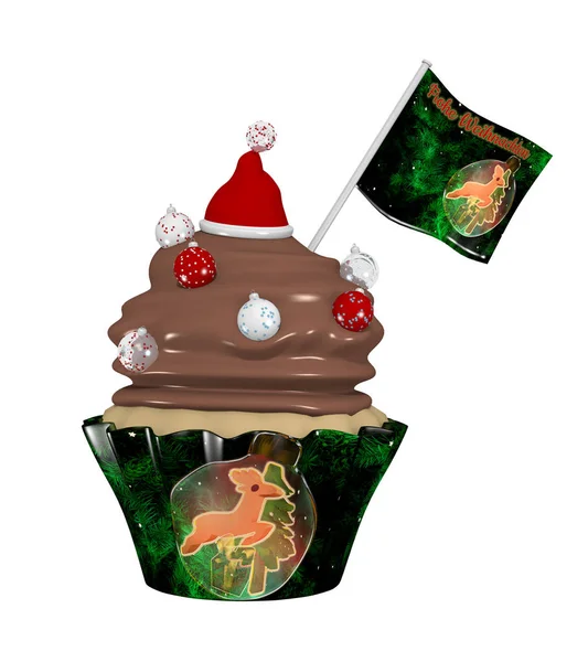 Delicioso cupcake para Navidad con adornos de Navidad y sombrero de Santa —  Fotos de Stock