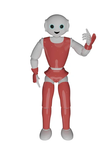 可爱的3D机器人用手指向上指向 3D渲染白色隔离 — 图库照片