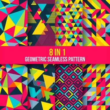 Geometrik Dikişsiz desen arka plan koleksiyonu. 8 farklı formlarda, tasarım öğeleri ve arka planı için uygun kullanılabilir