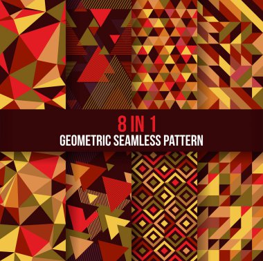Geometrik Dikişsiz desen arka plan koleksiyonu. 8 farklı formlarda, tasarım öğeleri ve arka planı için uygun kullanılabilir