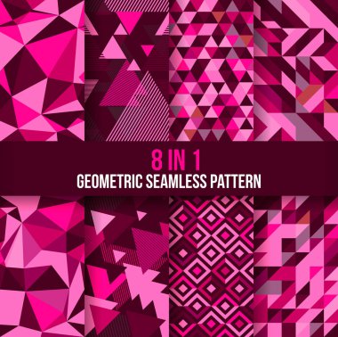 Geometrik Dikişsiz desen arka plan koleksiyonu. 8 farklı formlarda, tasarım öğeleri ve arka planı için uygun kullanılabilir