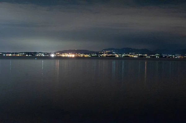 Natten Från Piren Pacengo Mot Sirmione Gardasjön Verona Italien — Stockfoto