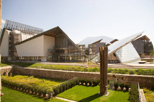 Exterior detail of the MUSE Le Albere residential district, designed by the Italian architect Renzo Piano, year 2013. Trento, Italy