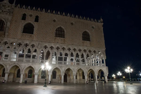 Night view of the Doge\'s Palace Venice, Italy. The Palazzo Ducale is a palace built in Gothic style. The palace was the residence of the Doge, the supreme authority of the former Venetian Republic.