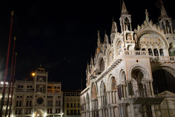 Vue Nuit Sur Basilique Saint Marc Torre Dell Orologio Venise — Photo