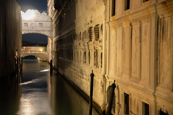 Night view of the Bridge of Sighs Venice, Italy. The view from the Bridge of Sighs was the last view of Venice that convicts saw before their imprisonment.