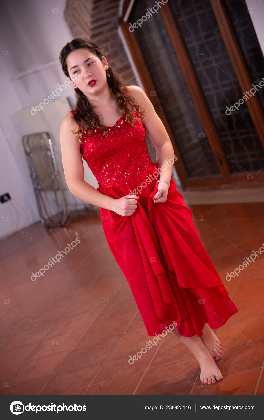 teenage girl red party dress