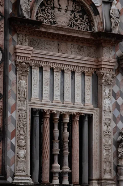 Детали Фризов Северной Входной Двери Собор Бергамо Известный Красные Львы — стоковое фото