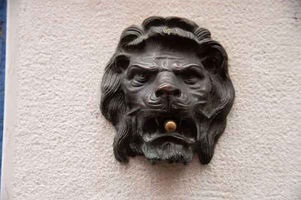 Κουδούνι Κεφάλι Λιονταριού Αντίκες Μπρούτζινο Κουμπί Ηλεκτρικό Κουδούνι Κουμπί Του — Φωτογραφία Αρχείου