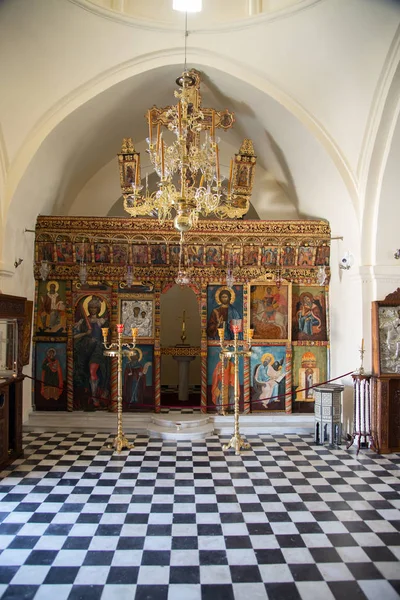 Ortodox Templom Belső Oltárában Santorini Ban Görögországban Jellegzetes Dekoráció Szentek — Stock Fotó