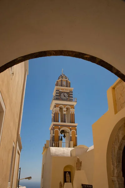 ギリシャ サントリーニ島フィラにある正教会の鐘塔の詳細 教会の鐘 ティラ キクラデス諸島 ギリシャ ヨーロッパ — ストック写真