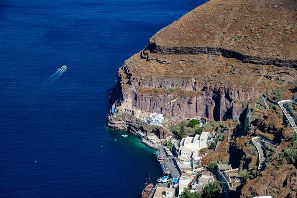 Yunanistan Ege Denizi Adasında Santorini Ammoudi Küçük Liman Ile Kaldera — Stok fotoğraf