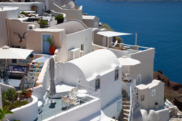 White Houses Characteristic Blue Sea Landscape Santorini Island Greece Typical — Stock Photo, Image