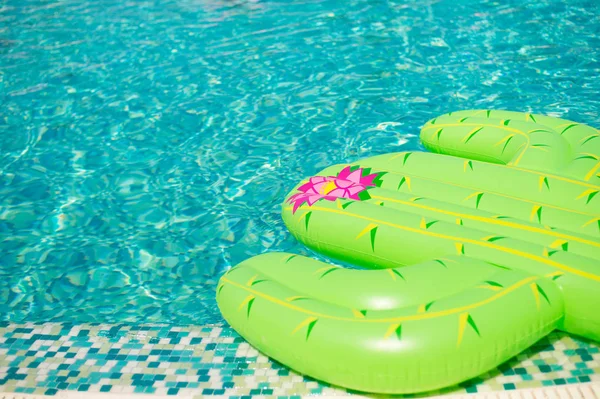 Cactus inflado colorido flotando en una refrescante piscina azul — Foto de Stock