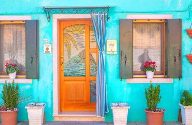 Burano, Venedik, İtalya 'daki renkli evler