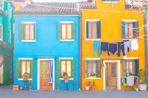 Colorful houses facade in Burano, Venice, Italy