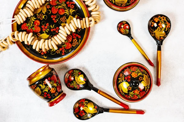 Russian khokhloma, traditional wood painting handicraft souvenirs