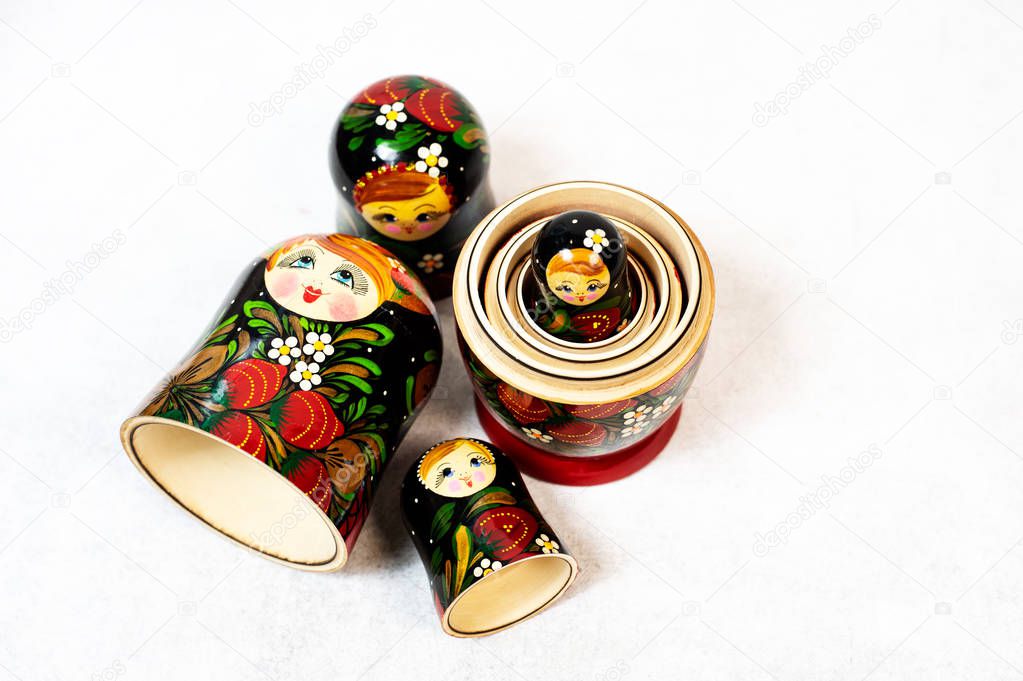 Matryoshka. Russian folk toys on white background.