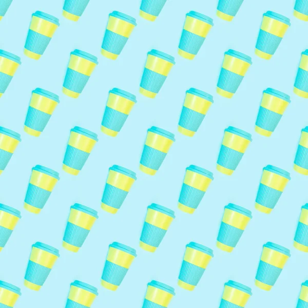 Inget avfalls koncept. Snygg återanvändbar Eco Coffee Cup sömlösa mönster — Stockfoto