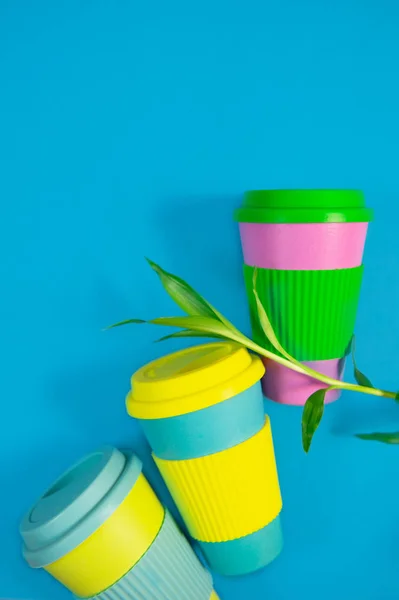 Zero Waste concept. Stijlvolle herbruikbare Eco koffie kopje natuurlijke bamboe Cup — Stockfoto