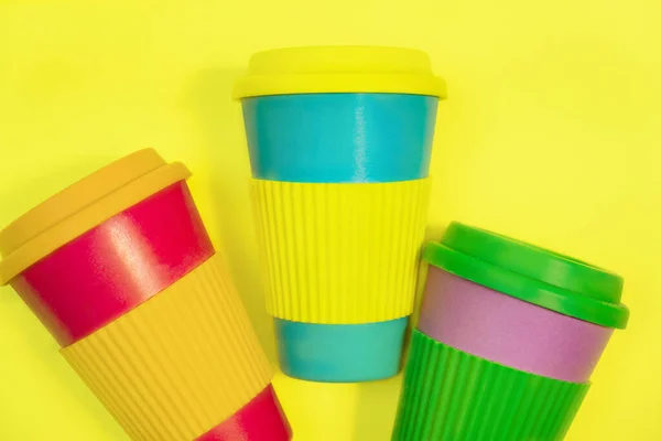 Zero waste concept. Stylish reusable eco coffee cup Natural bamboo cup
